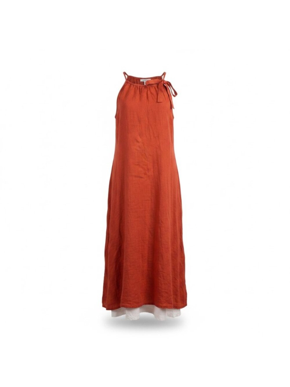 Puro Lino Womens Orange Linen Sleeveless Halter Maxi Dress With Tie Size M